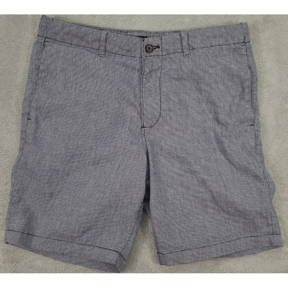 Banana Republic Aiden Shorts Mens 33 Blue Houndstooth Pattern Linen Blend Preepy